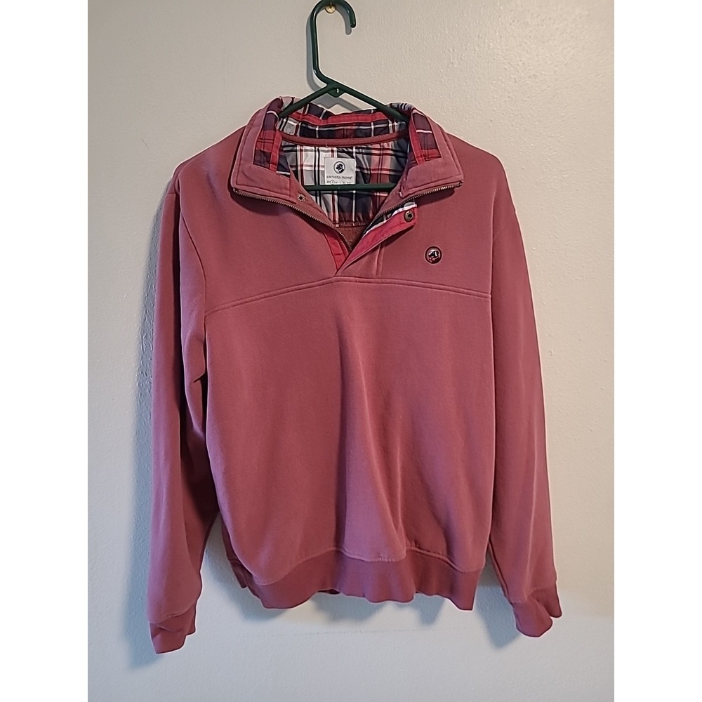 Southern Proper‎ Dog Logo Patch Plaid Accents Dark Pink Snap Pullover Womens S